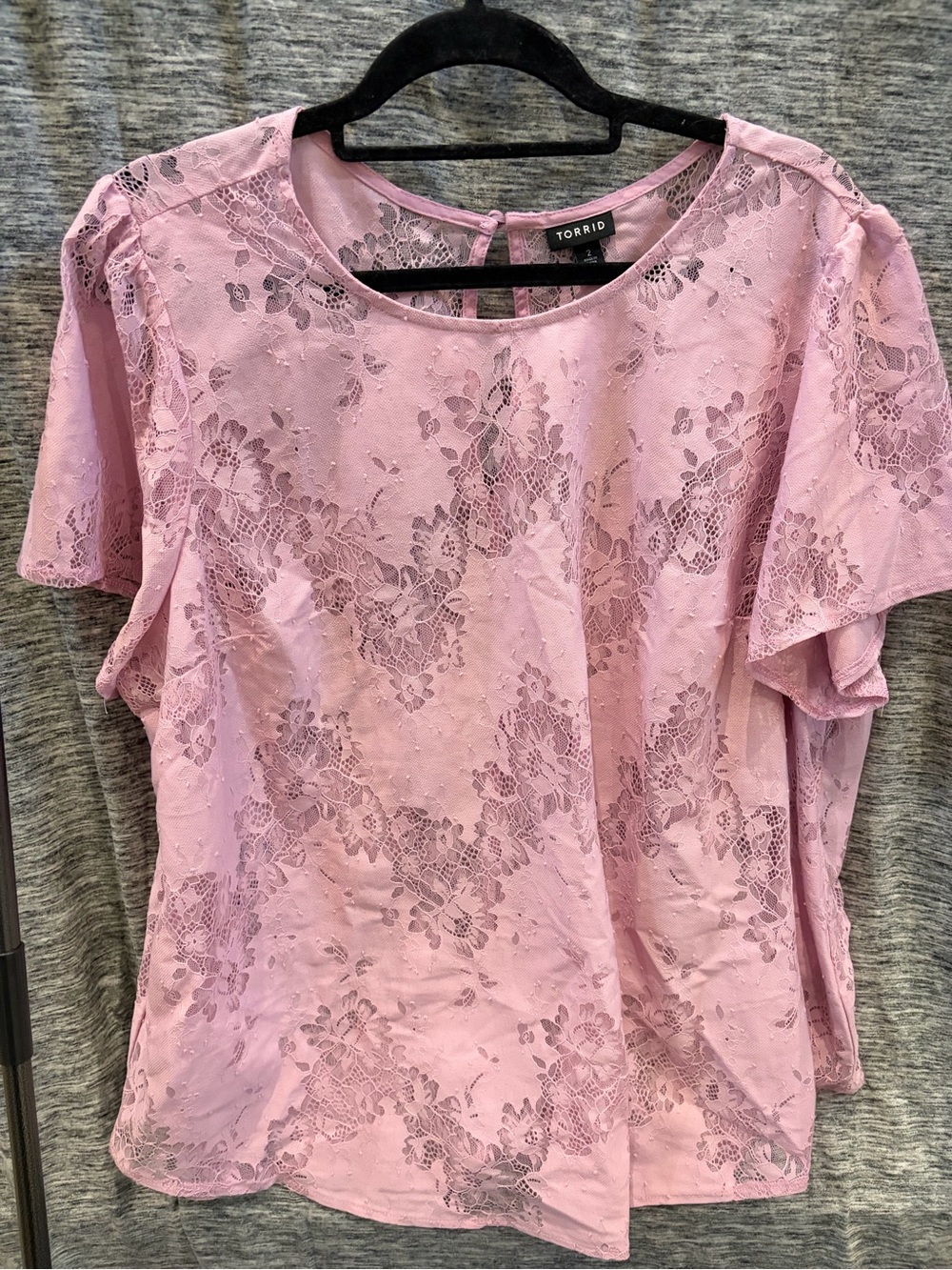 torrid Pink Lace Overlay Short Sleeve Blouse